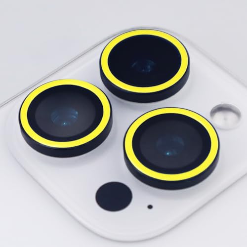 Luminous Camera Lens Protector for iPhone 16 Pro / 16 Pro Max Metal Ring Tempered Glass Glow in The Dark Lens Cover (3PCS) (Yellow, for iPhone 16 Pro/16 Pro Max) - color: Yellow