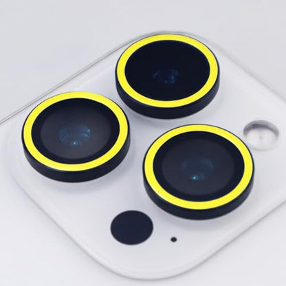 Luminous Camera Lens Protector for iPhone 16 Pro / 16 Pro Max Metal Ring Tempered Glass Glow in The Dark Lens Cover (3PCS) (Yellow, for iPhone 16 Pro/16 Pro Max) - color: Yellow