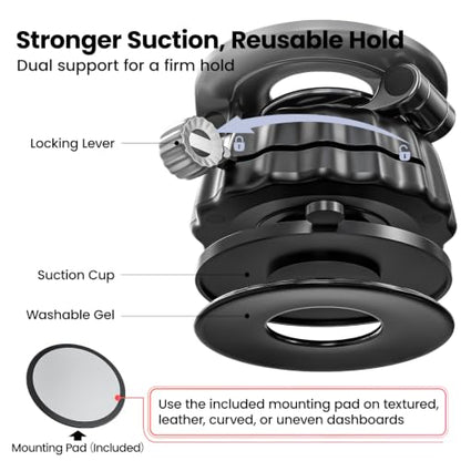 Strong Suction Cup Magnetic Car Phone Holder for iPhone & Android Phones, Shock-Resistant Phone Mount for Dashboard Windshield, 360° Rotation, Heavy-Duty, Foldable, Hands-Free, Ideal for Navigation - color: Black