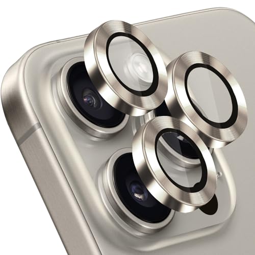 Compatible with iPhone 15 Pro/15 Pro Max Camera Lens Protector, Anti-Scratch Lens Cover 9H Tempered Glass Metal Camera Screen Protector Shockproof Camera Ring - Natural Titanium - color: Natural Titanium