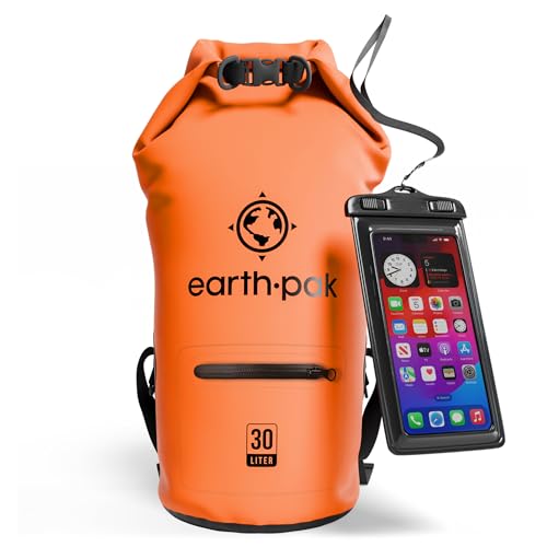 Earth Pak Waterproof Dry Bag with Zippered Pocket - Waterproof Dry Bag Backpack Keeps Gear Dry - color: Orange, size: 30L