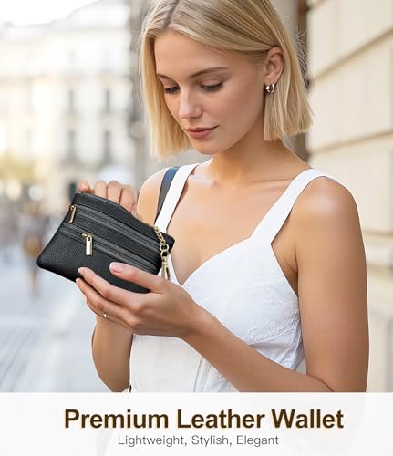 TiMOVO Clip and Go Phone Strap Crossbody with Leather Wallet, Adjustable Anti-Theft Lanyard with Pouch for Most Phone Case - color: Black Striped
