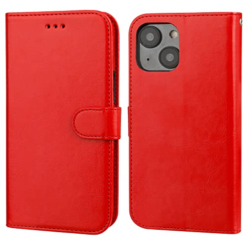 Bocasal Detachable Wallet Case Card Holder for iPhone 14, Red | RFID Blocking Kickstand Card Slots Holder PU Leather Magnetic Shockproof Wrist Strap Removable Flip Protective Cover 6.1 inch - color: Red