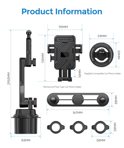 Dual Cup Holder Phone Mount for Car, MagSafe & Clamp Holder, Holds 2 Phones - color: Clamp & Magsafe