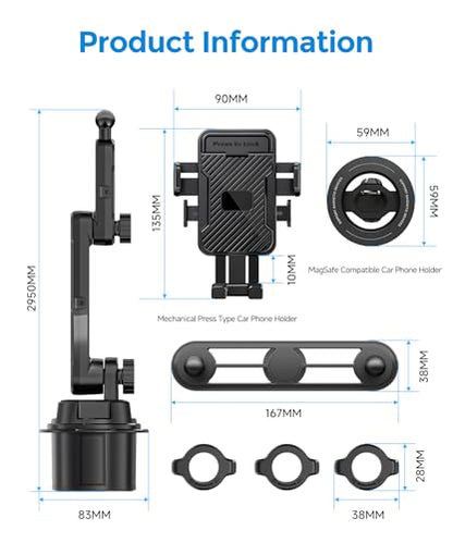 Dual Cup Holder Phone Mount for Car, MagSafe & Clamp Holder, Holds 2 Phones - color: Clamp & Magsafe