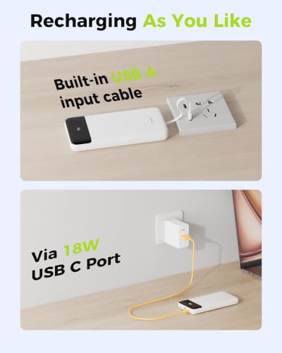 CHARCO Portable Charger Power Bank with Built in Cable 10000mAh - color: White