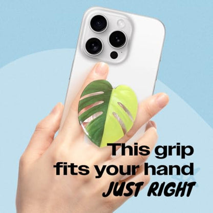 OnTheGrip Cute Acrylic Tropical Leaf Design Collapsible Expandible Mobile Phone Grip Stand Holder for Smartphone Tablet Cell Phone Accessory (Aurea Monstera)