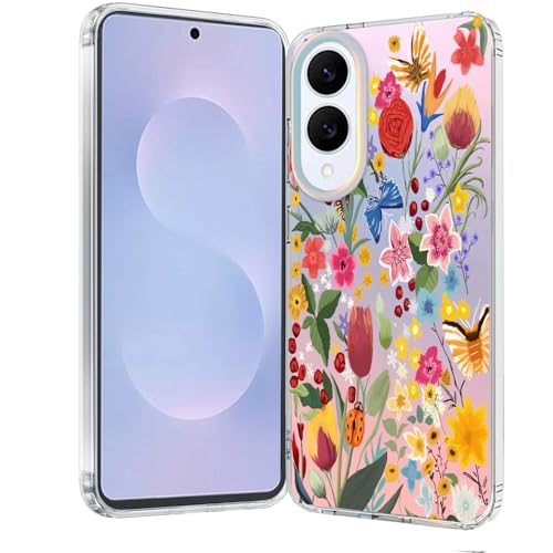 for Samsung Galaxy S25 Edge Case: Clear Matte Cute Flowers Floral Design for Girls Women Slim Flexible TPU Bumper Shockproof Silicone Cell Phone Cover (Wild Flower) - color: Garden Rose, size: for Galaxy S25 Edge