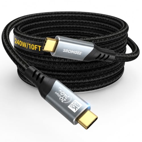 USB C 3.2 Gen 2 Cable 10ft, Long 8K@60Hz Display 20Gbps Data 240W Charge - color: 10FT
