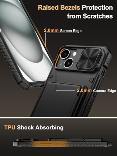Vihibii for iPhone 15 Plus/iPhone 14 Plus Case with Card Holder, Black | RFID Blocking, Slide Camera Lens Cover, Military-Grade Drop Protection, Raised Edges Protect Screen, Ditch the bulky bag - color: Black, size: iPhone 15 Plus/14 Plus