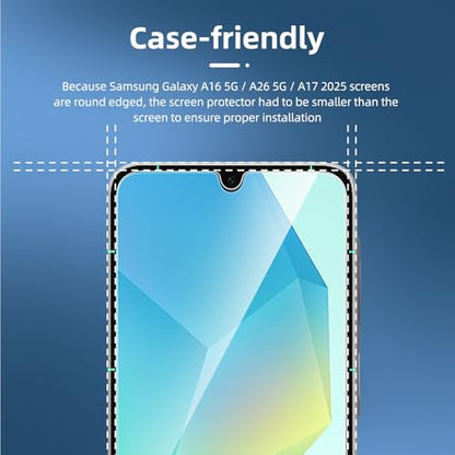 NEW'C 3 Pack Designed for Samsung Galaxy A17 2025, Galaxy A16 5G, Galaxy A26 5G Screen Protector Tempered Glass, Bubble Free, Ultra Resistant - size: A16 6.7 inches
