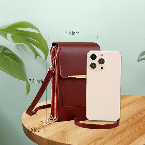 Anti-Theft Leather Bag,Small Crossbody Cell Phone Purse Wallet for Women,Touchscreen Phone Purse Crossbody Bag - color: Wine Red