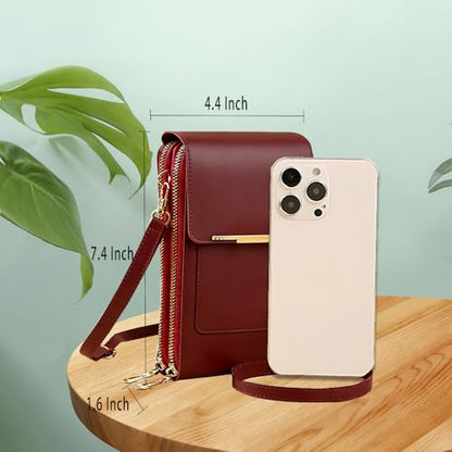Anti-Theft Leather Bag,Small Crossbody Cell Phone Purse Wallet for Women,Touchscreen Phone Purse Crossbody Bag - color: Wine Red