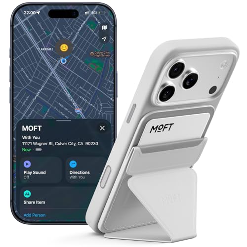 MOFT MagSafe Wallet Stand with Apple Find My, Ultra-Slim Trackable Strong Magnetic Phone Card Holder, 3-in-1 Multi-Angle Adjustable Phone Stand for iPhone 18/17/16/15/14/13 Series, Misty Cove - color: Misty Cove