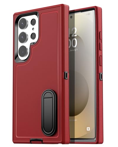 AICase for Samsung Galaxy S25 Ultra Case Built-in Stand,3 in 1 Heavy Duty Drop Protection Full Body Rugged Shockproof Military Protective Tough Durable Cover for Samsung Galaxy S25 Ultra 5G_4 - color: Red with Stand
