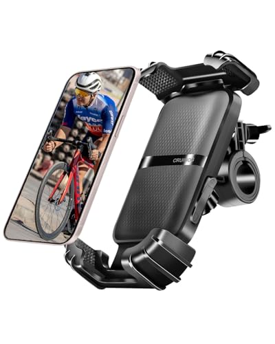 Motorcycle Phone Mount,Handlebar Phone Holder for Bike,360°Rotation,Silicone Wrapped Phone Clamp,One-Touch Quick Lock Scooter Stroller Bicycle Phone Holder,4.7- 6.8"Phones,Thick Cases Friendly - color: Black