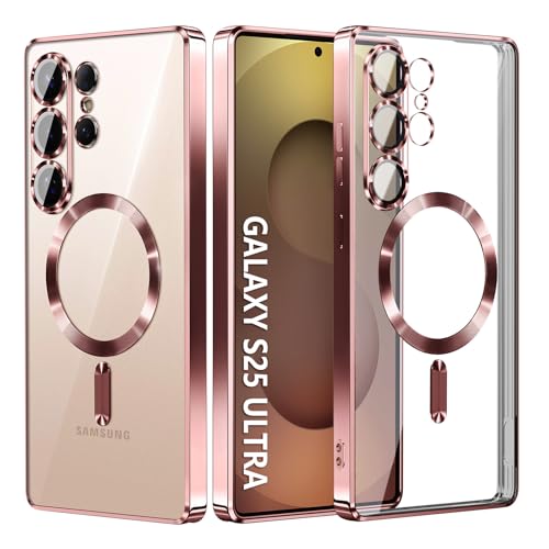 Compatible with Samsung Galaxy S25 Ultra Case（Only）.Magnetic Cover for S25 Ultra. Glossy Slim Thin Soft funda capa para for Galaxy S25 Ultra 6.9 inch.Compatible with MagSafe， (Rose Gold) - color: Rose Gold