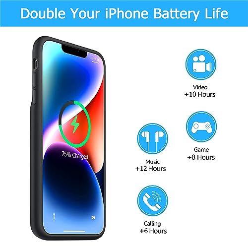 Battery Case for iPhone 14, [10000mAh] Enhanced Rechargeable Portable Protective Qi Wireless Charger Case Battery Pack Support CarPlay Wireless Charging Case Compatible with iPhone 14 (6.1 inch)-Black - size: iPhone 14