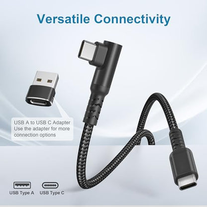 Basesailor USB C to USB C 60W Cable 6.6FT with USB A Adapter Right Angle - color: Black, size: 6.6FT/2M