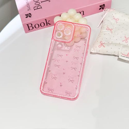 NITITOP Compatible with iPhone 13 Pro Max Case Cute Clear Pink Glitter Bow Knot Design Shiny Star Sparkle Bling Diamond Girls Women Soft TPU Shockproof Protective Phone Cover - Little Bow Heart - color: Little Bow Heart, size: iPhone 13 Pro Max