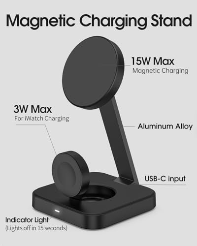 Magnetic Charging Station for Apple Watch 11/10/9/8,Foldable Wireless Charger for iPhone 17 16 15 14 13 Pro Max,3 in 1 Adjustable Angle Phone Holder Travel Dock,Mag-Safe Charger Stand for AirPods Pro - color: Black