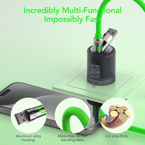 MFish 240W 4-in-1 Fast Charging Cable, Green, 6.6FT - color: Green, size: 6.6FT