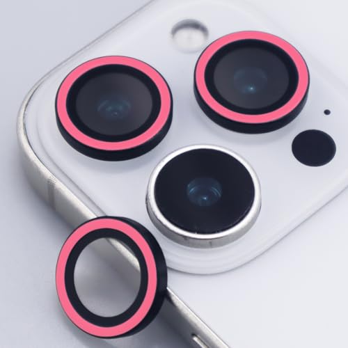 Luminous Camera Lens Protector for iPhone 16 Pro / 16 Pro Max Metal Ring Tempered Glass Glow in The Dark Lens Cover (3PCS) (Pink, for iPhone 16 Pro/16 Pro Max) - color: Pink