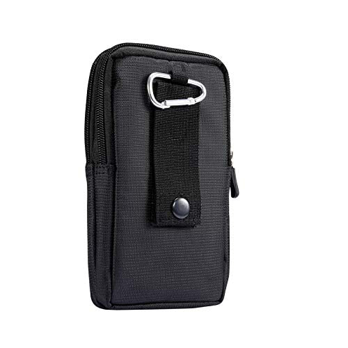 Multifunction Dual Phone Holster Men, Nylon Cell Phone Case Holder Mens Belt Pouch Loop/Clip, Smartphone Belt Wallet Purse 2 Zipper Pockets Compatible with iPhone 14 Pro Max Case 13 Pro Max, Black - color: Black