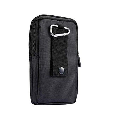 Multifunction Dual Phone Holster Men, Nylon Cell Phone Case Holder Mens Belt Pouch Loop/Clip, Smartphone Belt Wallet Purse 2 Zipper Pockets Compatible with iPhone 14 Pro Max Case 13 Pro Max, Black - color: Black