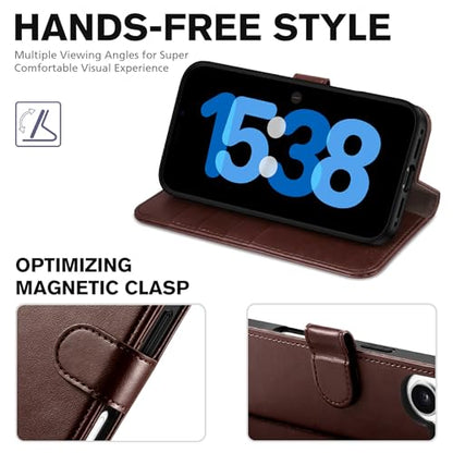 TUCCH Wallet Case for iPhone 17 (6.3") 2025, Flip Stand, Chocolate Brown | RFID Blocking, 4 Card Holders, Kickstand, PU Leather, Shockproof TPU Shell, Magnetic Closure, Protective Folio Cover - color: Chocolate Brown