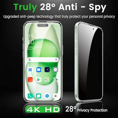 Romkasi 4 Pack Privacy Screen Protector for iPhone 15 6.1 Inch with 4 Pack Camera Lens Protector, Anti Spy Tempered Glass Film, Anti-Scratch, Touch Sensitive, Case Friendly - color: iPhone 15