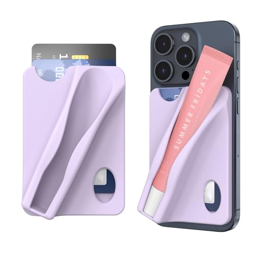 DOB SECHS Large Silicone Lip Holder with Card Holder Compatible with Summer Fridays, Tower 28, Laneige Lipstick Lip Glaze Phone Case Back Stick On Holder for iPhone and Android Smartphones,Purple - color: Purple, size: Large