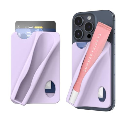 DOB SECHS Large Silicone Lip Holder with Card Holder Compatible with Summer Fridays, Tower 28, Laneige Lipstick Lip Glaze Phone Case Back Stick On Holder for iPhone and Android Smartphones,Purple - color: Purple, size: Large