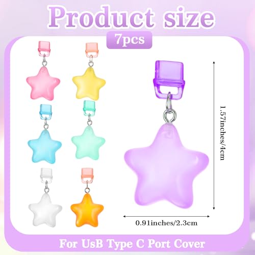 ElevateTech 7Pcs Glow in The Dark Star Charm Dust Plug Port Cover Accessory
