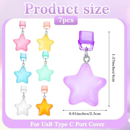 ElevateTech 7Pcs Glow in The Dark Star Charm Dust Plug Port Cover Accessory