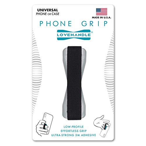 LOVEHANDLE Universal Phone Grip - Black Strap, Silver Base