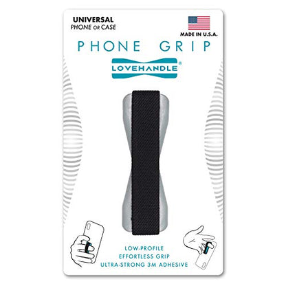 LOVEHANDLE Universal Phone Grip - Black Strap, Silver Base