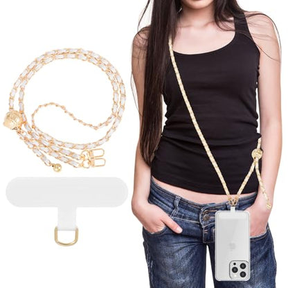 MoKo Phone Lanyard, Adjustable Metal Cell Phone Chain Crossbody Strap - color: White/Adjustable