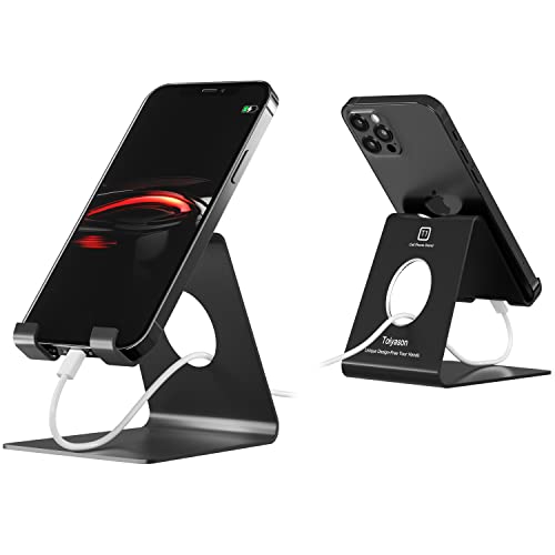 Cell Phone Stand - Aluminum Desktop Phone Holder, Anti-Slip, Universal Fit - color: Black