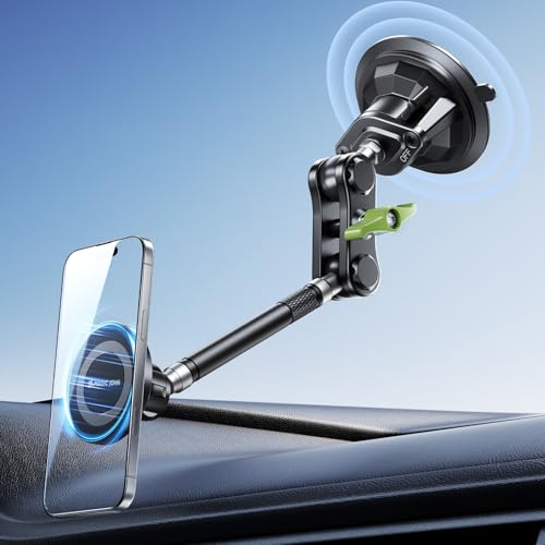 MAGIC JOHN Magnetic Car Phone Holder, Windshield Metal Suction Cup Mount - style: Extended
