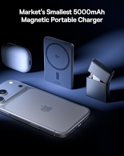 Baseus Picogo Power Bank, Smallest Qi2 Certified 15W MagSafe Portable Charger, 0.5" Ultra Slim 5000mAh Magnetic Battery Pack with Stand, Alloy Wireless Charger for iPhone 17 Pro Max/17 Air/17e Series - color: Grey