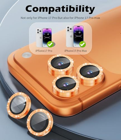 imluckies Camera Lens Protector for iPhone 17 Pro/iPhone 17 Pro Max - color: Bling Orange