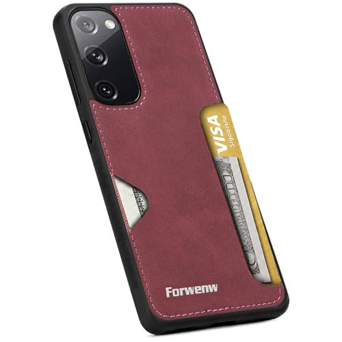 for Samsung Galaxy S20 FE Case with Card Slot, Leather Back Shockproof Protection Cover, Ultra-Thin Wallet Phone Case, for Samsung S20 FE 5G Card Slot Case with Card Holder (Red) - color: Red, size: S20 FE