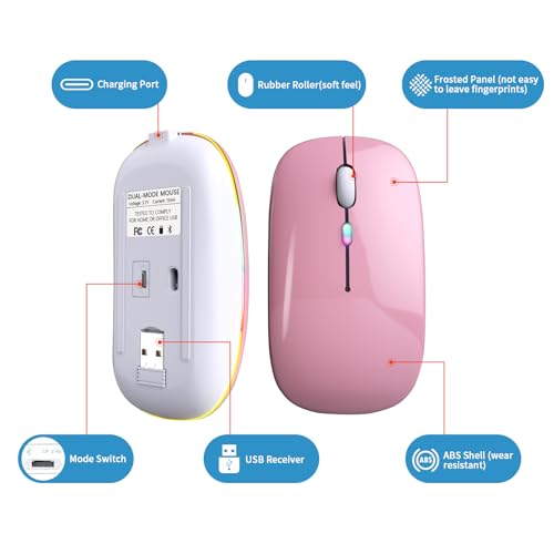 Afaartcci Rechargeable Wireless Mouse, Silent Bluetooth Mouse (Rose Gold) - color: Rose gold