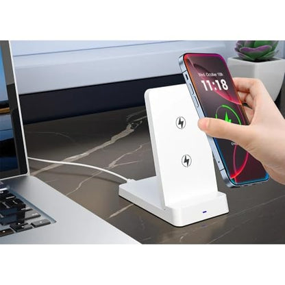 15W Desktop Wireless Charger Stand Foldable Phone Holder for iPhone 17 16 15 14 13 12 Pro Max Samsung Xiaomi Double Coil Fast Charging (Black)