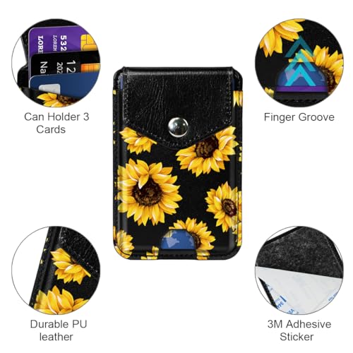Self Adhesive Card Holders for Back of Phone, Cute Premium Leather RFID Phone Wallet Pockets with Snap, Slim Card Holders Sleeve for Phone Case, Sunflower - color: Sunflower