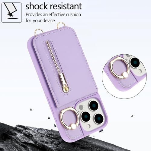 Crossbody Wallet Case for iPhone 12 Pro Max, with Card Slots Zipper Pocket Case, Flip Folio Purse RFID Blocking with Ring Kickstand Detachable Strap-Purple - color: Purple, size: iPhone 12 Pro Max(6.7")
