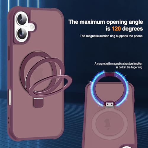 SKYLMW Compatible with iPhone 16 Plus Case with Stand,Wine Red | iPhone 16 Plus Phone Case 6.7",Magnetic Ring Stand,Compatible with MagSafe,Military-Grade Plustection,Great Grip Feeling - color: Wine Red, size: Iphone 16 Plus