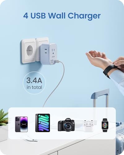 LENCENT European Travel Plug Adapter US to Europe Type-C Foldable Plug - style: Type C-17.5W-Most of Europe-Blue