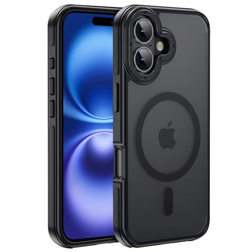 Strong Magnetic for iPhone 16 Case [5X Military-Grade Shockproof for iPhone 16 Phone case] Compatible with fit MagSafe Translucent Slim Thin Case for iPhone 16-6.1'', Black Bumper - color: A1-Black Bumper, size: iPhone 16(6.1")